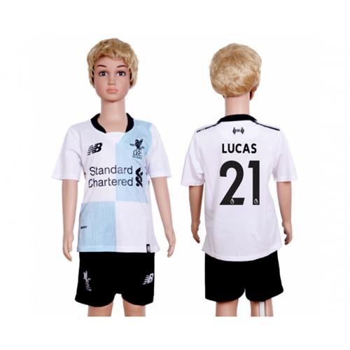 Liverpool #21 Lucas Away Kid Soccer Club Jersey